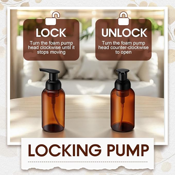 Uiifan 16 Pcs 10 oz Amber Foaming Soap Dispenser Refillable Foam Pump Bottle Liquid Plastic Container for Kitchen Bathroom Commercial Concentrated or Regular Shampoo Body Wash Dish Liquid Soap