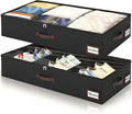 OIAHOMY 2 Pack 53L Under Bed Storage with Adjustable Dividers, 6" Low Profile Underbed Storage Bins for Comforters & Clothes, Save Closet Space with Clear View Lid & Reinforced Handles, Black