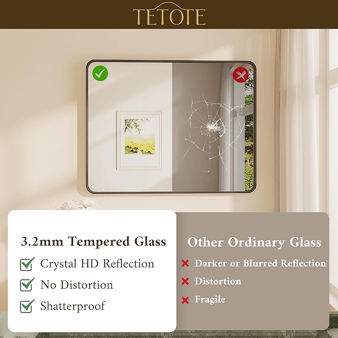 TETOTE Black Framed Bathroom Mirror, 24 x 36 Inch Matte Metal Frame Vanity Mirror, Farmhouse Wall Mounted Rectangle Mirror (Horizontal/Vertical)
