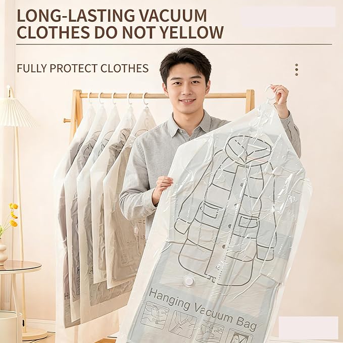 Hanging Vacuum Storage Bags for Coats, Hanging Vacuum Sealer Storage Space Saver Bags, Reusable Thickened Hanging Vacuum Bags with Hooks for Closet, for Clothes, Suits, Dresses, Coats (2S+2M+2L)