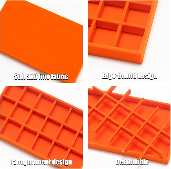 Velvet Jewelry Trays for Drawers, Orange Stackable Jewelry Drawer Organizer Inserts, Ring Earring Necklace Bracelet Holder Organizer Storage Display Tray with Removable Dividers, 18 Grids
