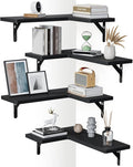 AMADA HOMEFURNISHING Corner Floating Shelves, Set of 4 Corner Wall Shelves, Shelves for Wall Decor, Corner Wood Shelves for Home Decor, Office, Bedroom, Bathroom, Laundry Room, Kitchen, Black