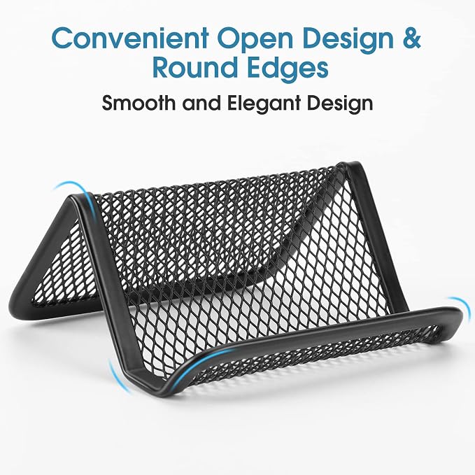 MaxGear Mesh Business Card Holder 6 Pack | Black Metal Mesh Business Card Stand for Desk, Holds up 50 Cards, Durable Mesh Display Organizer for Office Desk, Reception