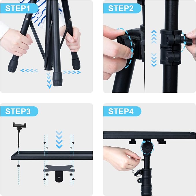 Projector Stand Tripod Adjustable, Laptop Height from 23.5 to 63.5 inches with Gooseneck Phone Holder, Floor for Office, Home, Stage, Studio, DJ Racks Holder Mount | Laptop Stand Height from 23.5 to 63.5 inches with Phone Holder for Office, Home, Stage...