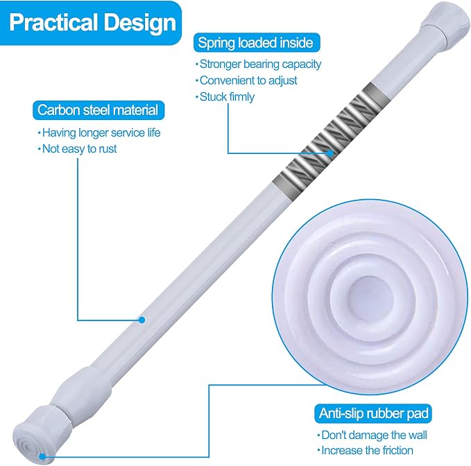 SIQUK 6 Pack Cupboard Bars Adjustable Spring Tension Rods White Refrigerator Bar Extendable Rod for DIY Projects, 12 to 20 Inches