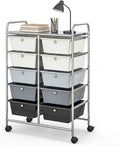 COSTWAY 10 Drawer Rolling Storage Cart, Utility Cart with Lockable Wheels | Mobile Art Supply Craft Organizer with Metal Frame, Multipurpose Drawer Cart for Paper for Office, School, Gray Gradient
