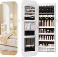 LVSOMT 6 LEDs Mirror Jewelry Cabinet Door Hanging, 42.5", Lockable, White | Jewelry Organizer with Full Length Mirror, Wall Mounted Large Jewelry Storage for Earrings, Rings, Necklaces