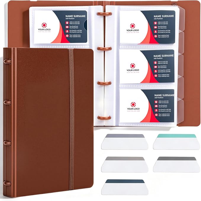 deli Business Card Book Holder, Business Card Organizer, Name Card Book Holder, Portable Office Business Card Holder, Hold 180 Cards, Brown