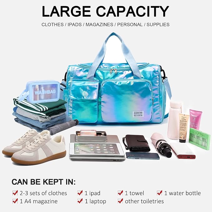 Small Gym Bag for Women, Travel Duffle Bag Carry On Weekender Bag with Shoe Compartment