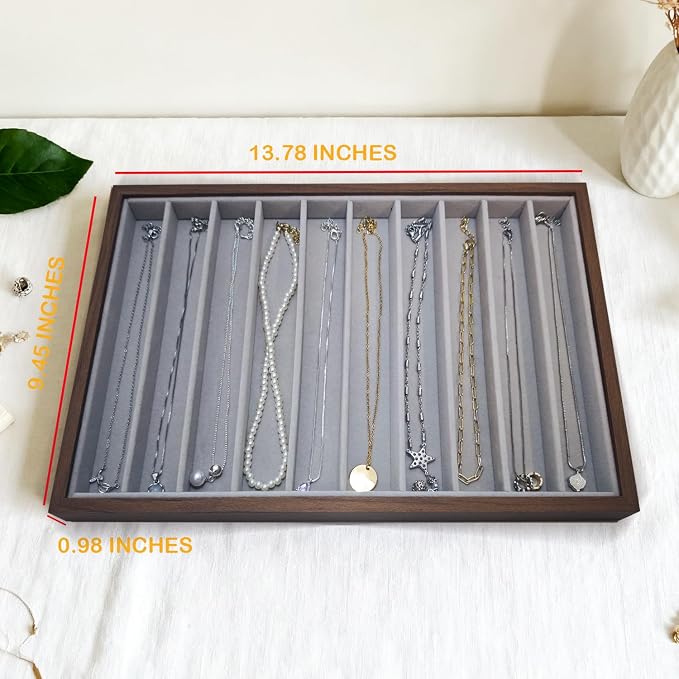 Large Jewelry Trays for Drawers Stackable Velvet Jewelry Display for Vendors Jewelry Drawer Organizer Inserts for Rings Necklace Bracelets Earrings and Studs Earrings (Gray, 10 Grid)