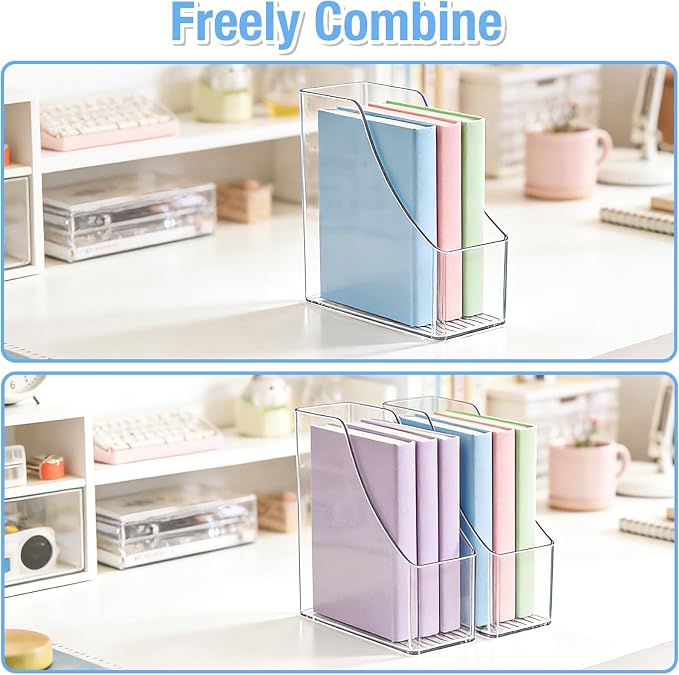 SAYEEC Vertical File Holder Clear Acrylic Magazine Holder Desk File Organizer Multi-purpose Document Organizer Storage Bins Holding for Magazines Binders Notebooks Envelopes Office Supplies (2 Pack)