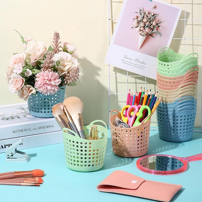 Weysat 36 Pcs Pencil Cup Bulk Plastic Pencil Basket Organizer Desk Basket for Pens Round Pens Holder for Classroom Back to School Office Home Crayon Stationery Organizer Supplies(Macaron Colors)