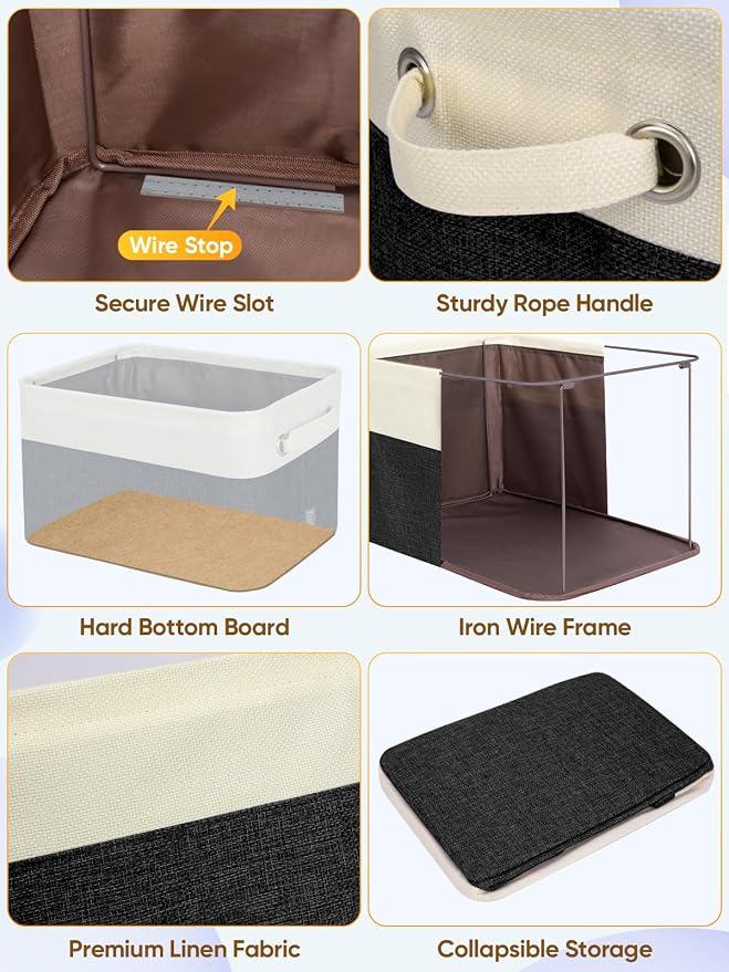 BALEINE 1 Pack Fabric Closet Storage Bins for Shelves, Linen Closet Organizers and Storage, Decorative Baskets for Organizing, Shelf, Clothes, Home, Office (Black, 17''x13''x10.5'')