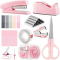 Pink Office Supplies Set for Kids, Stapler and Tape Dispenser for Women, Pink Desk Accessories for Kids, Office Desk Accessories Gift for Women, Boss Lady, Coworkers