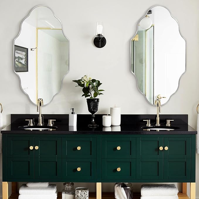 Dorlicecass Wall Mirror for Bathroom - Silver Mirror Wall Decor 20" x 36"Modern Mirror Wall Decor with Aluminum Alloy Frame for Bathroom, Bedroom, Living Room, Dining Room, Cloakroom, Entryway