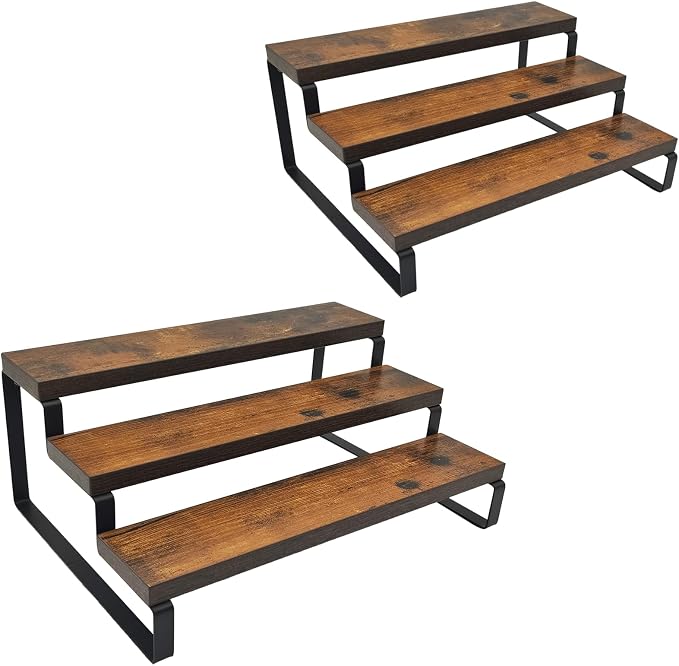 2 Pack 3 Tier Expandable Spice Rack Organizer (13.8” to 26”)Display Riser Stand, Kitchen Cabinet Countertop Pantry Coffee Bar Display Shelf for Spice, Liquor, Perfume, Makeup, Figure, Dolls Collection