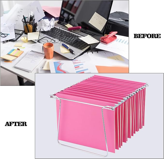 VZCPYTPM 4 Pack Hanging File Folder Frames, Heavy Duty Steel Hanging File Organizer, File Cabinet Rails, Adjustable 11 to 17.4 Inches, Suitable for File Cabinets, Storage File Boxes