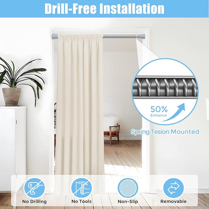 AIZESI Shower Curtain Rod 30-64 Inch Adjustable Curtain Rods Never Rust & Non-Slip Spring Tension Curtain Rods No Drilling Shower Rods for Bathroom Window Kitchen, Silver