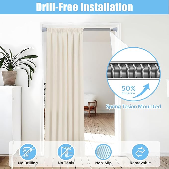 AIZESI Tension Curtain Rod Spring Tension Rods for Windows 28 to 48 Inch, 7/8 Diameter Silver, Adjustable Curtain Rods No Drilling, Shower Curtian Rod for Bathroom, Doorway, Closet