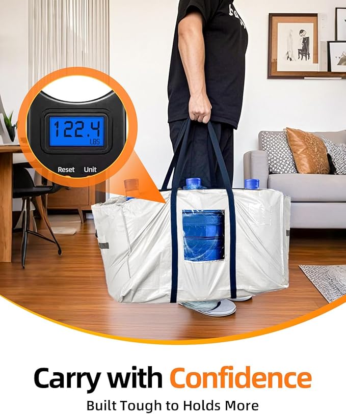 Extra Large Moving Bags, 12 Pack Heavy Duty Storage Bags Boxes Bins Totes with Hnadles Zippers Visible Window for Clothes College Dorm Travel, Clear