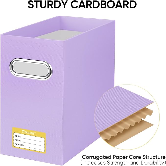 BALEINE File Organizer Box, Cardboard File Folder Organizer with Handle for Letter Size, Portable Collapsible Hanging Filing Box for Home Office Document Storage (8 Pack, Lavender)