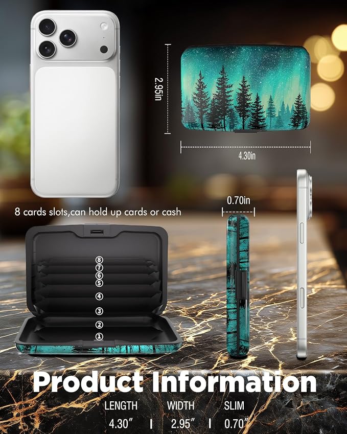 Maicican RFID Blocking Aluminum Credit Card Holder | Slim Metal Wallet for Women & Men, Business Card Case for Travel, Fits Front Pocket, Card holder wallet - Green Forest