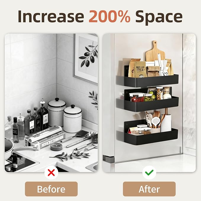 Magnetic Spice Rack for Refrigerator, Black, 2 Pack | Space Saving Storage Organizer, Rust Resistant Material, Strong Magnetic Design, Perfect for Small Kitchens