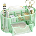 SUPEASY Mesh Desk Organizer, Desk Accessories & Workspace Organizers with Drawers, Pencil Holder for Desk with 9 Compartments for Office Supplies, School, Classroom, 8.6 x 4.3 x 4.1 Inch, Green