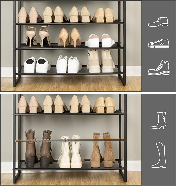 HOOBRO 10-Tier Shoe Rack for Entryway, 29.5" L Shoe Storage Organizer, Large Capacity Shoe Shelf for Closet, Front Door Entrance, Hallway, Holds 36-40 Pairs of Shoes, Greige and Black BG107XJ01
