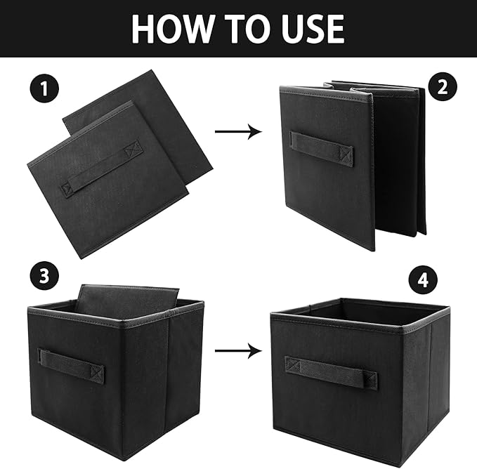 EBIGIC Black Storage Bins 9.0"x7.5"x7.5" Small Size Fabirc Foldable Closet Toy Organizer Collapsible Cloth