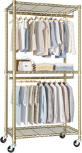 FUTASSI P1 Medium Heavy-Duty Portable Closet, 30" W x 14" D x 76" H, Gold | Metal Rolling Clothing Rack, Closet System with Wheels and Shelves for Hanging Clothes, Portable Wardrobe Organizer Storage
