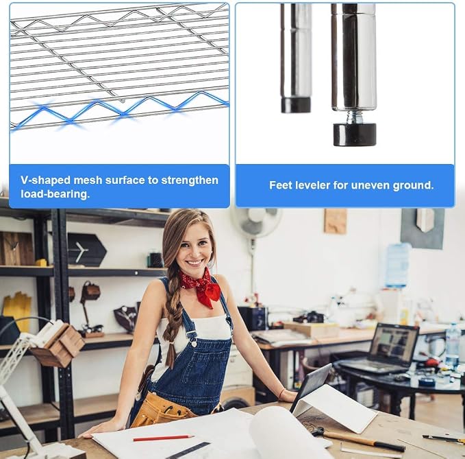Meet perfect 5-Tier Heavy Duty Wire Shelving Unit, 72" H x 36" W x 14" D Metal Storage Rack with Leveling Feet, NSF Certified Steel Organizer for Garage, Kitchen, Pantry, 1250 lbs Capacity