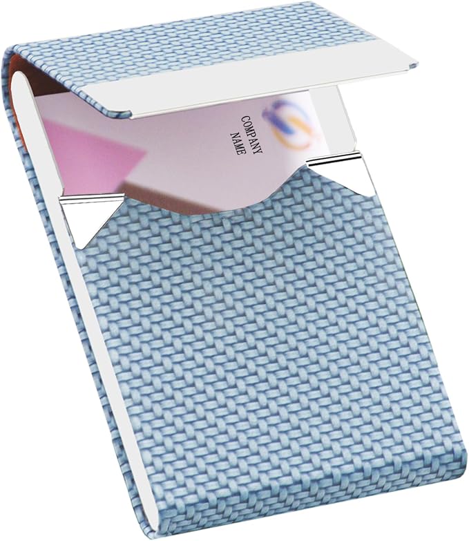 Business Card Holder with Ultra Slim Design,Business Card Case with Premium PU Leather, Suit Pocket Metal Card Holder for Women/Men,Professional Name Card Holder with Magnetic Shut (Blue)