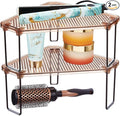 mDesign Plastic/Steel Corner Stackable Rack, Storage Organizer Shelf for Bathroom, Vanity, Countertop, Sink, Cabinet, Holds Makeup, Shower Accessories, Ligne Collection - 2 Pack - Bronze/Amber
