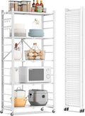 Fenbeli Foldable Shelves with Wheels - 5 Tier Folding Shelf, Collapsible No Assembly Metal Shelving Unit, Origami Storage Shelves & Rolling Storage Rack with 8 Hooks for Kitchen Pantry Garage