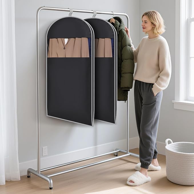 KEEGH Space Saving Hanging Garment Bag with Self Compression Zipper 40 Inch, Compression Garment Bags for Hanging Clothes with Clear Window, Suit Bags for Closet Storage (3 Pack)