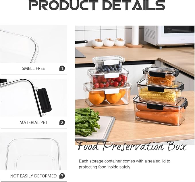 SAFIGLE 2pcs Freezer Food Containers with Lids, Black Small and Medium Fruit Preservation Boxes, Sealing Household Food Storage for Refrigerator and Kitchen Organization