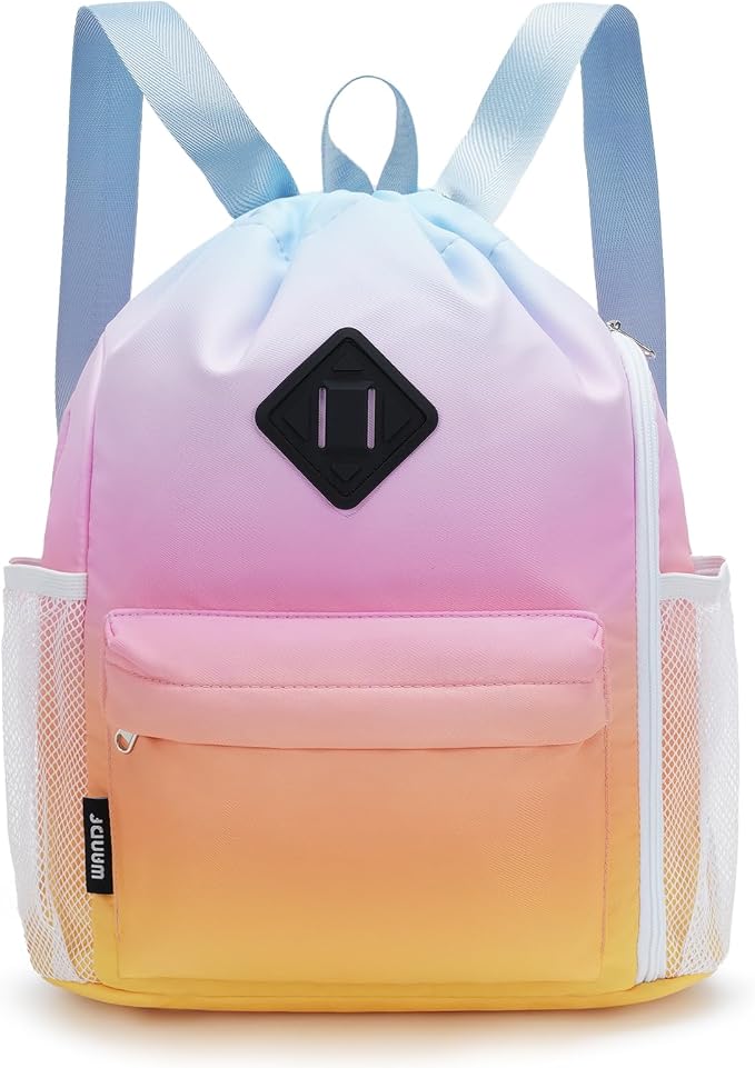 WANDF Drawstring Backpack with Shoe Compartment, Sports Gym Bag | Multi-Pocket Storage, Water-Resistant Fabric, Cinch String Bag