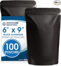 Spartan Industrial 6" X 9" Matte Black Stand-Up Mylar Bags - 100 Count Smell-Proof Bags With Heat Sealable Opening and Resealable Zipper