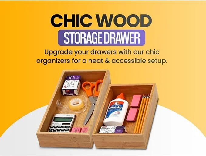 YBM HOME Bamboo Drawer Organizer Storage Box for Kitchen Drawer, Junk Drawer, Office, Bedroom, Children Room, Craft, Sewing, and Bathroom, 6x15x2 inch