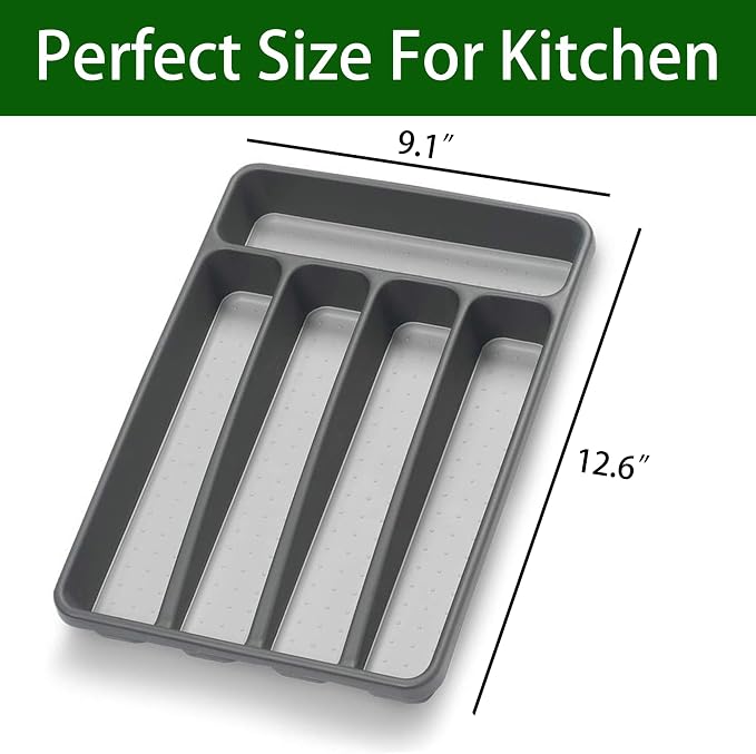Loyareal Silverware Organizer 2 Pieces Utenisl Organizer Holder Kitchen Drawer Organizer Plastic Silverware Tray for Drawer Flatware Organizer 5 Compartment Black