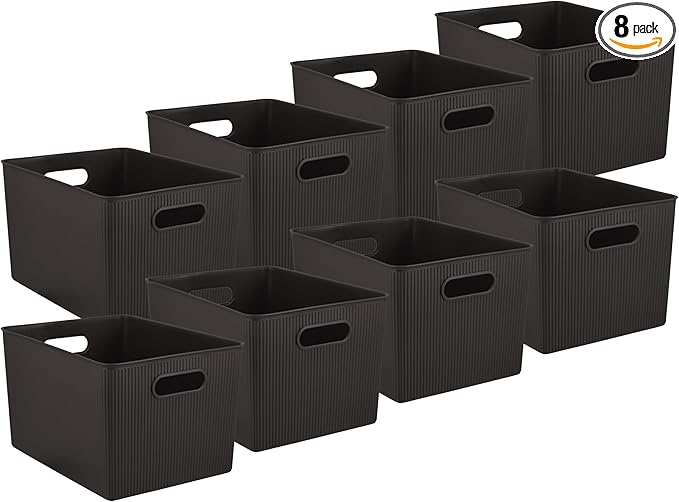 Superio Decorative Plastic Basket Open Home Storage Bins Organizer Baskets, X-Large Brown (8 Pack) Container Boxes for Organizing Closet Storage Bins for Shelves Drawer Shelf 22 Liter/23 Quart