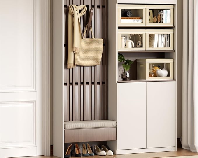 Homsorout Collapsible Storage Bins with Lids - Stackable Storage Containers with Window, 3 Pack Fabric Organizing Bins for Closet, Home & Office Organization Baskets, Beige, 14.9" x 9.8" x 9.8"