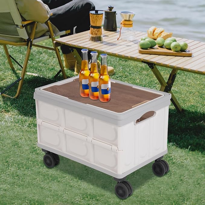Collapsible Storage Carts, Movable Utility Cart, Camping Storage Bins, Multi-Functional Storage Trolley w/Wheels, Storage Handcart for Kitchen/Bedroom/Office for Books/Toy/Tools (Grey)