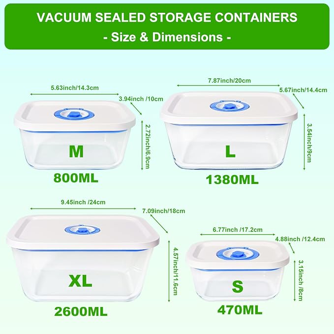 Elmond Borosilicate Glass Vacuum Containers (3-Size Set S M L)– Universal Compatible with Nozzles 2.4-3.8cm/0.95-1.5 in – For Handheld & Desktop Sealers