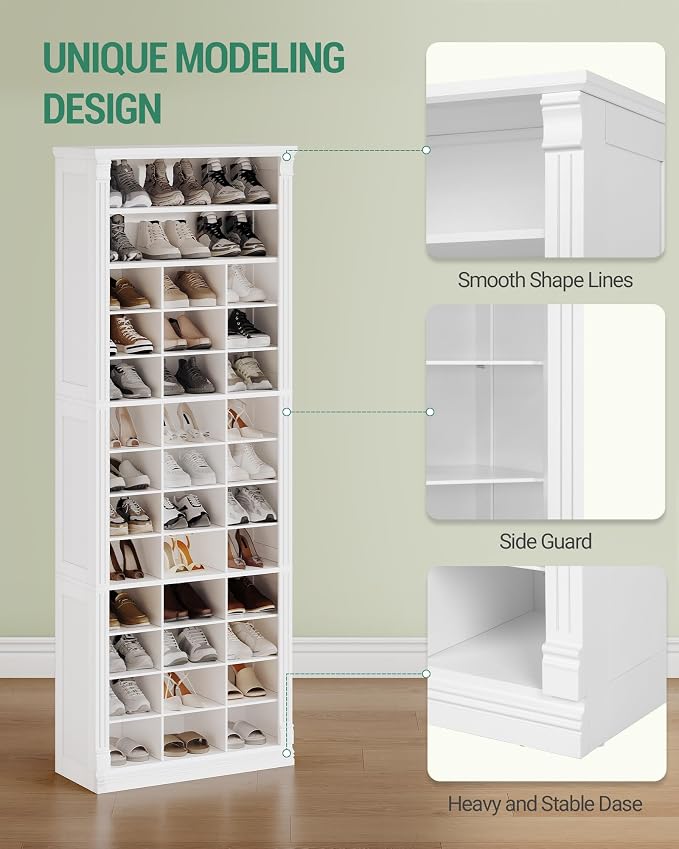 Hzuaneri 13 Tiers Shoe Storage Cabinet, Tall Shoe Cabinet with Cubby, Wooden Shoes Organizer for Closet, 39 Pairs, Shoes Cubby Organizer for Entryway, Hallway, Bedroom, White SR31003X