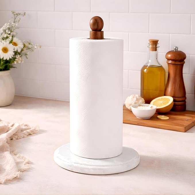 Paper Towel Holder, Marble Base Paper Towel Holder countertop, Kitchen Towel Holder, Bathroom Paper Towel Holder (White)