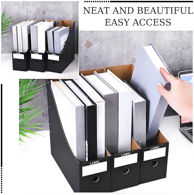 Geyee 50 Pcs Cardboard Magazine Holder Magazine File Holder Magazine Storage Box Document Magazine File Organizer with 50 Pcs Labels for School Office Home Supplies (Black)