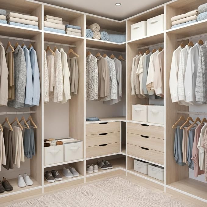 GRANNY SAYS Storage Bins for Closet, Linen Closet Organizers and Storage Baskets with Metal Frame, Shelf Storage Bins for Organizing Living Room, Bedroom Wardrobe, Foldable, Sturdy, Beige, 2-Pack