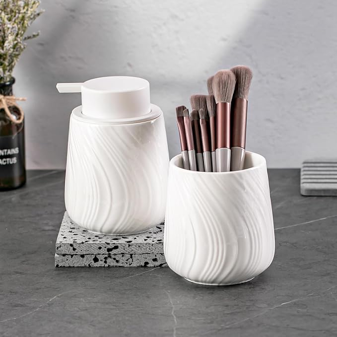 Agyiuns Foam Hand Soap Dispenser - 13.5 oz Ceramic foaming Hand soap Dispenser with Easy-to-Press Pump for Bathroom refillable Liquid Hand soap Dispenser (Foam-White)